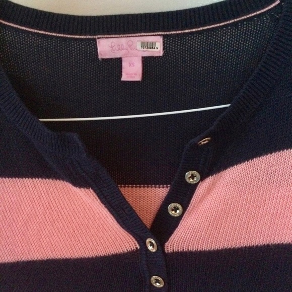 Lilly Pulitzer striped henley sweater pink and navy - Picture 3 of 4